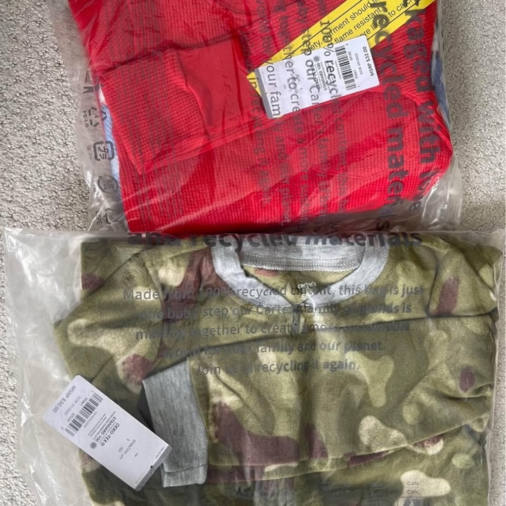 TWO size 5 pajama sets (Fleece Camo Footie Onesie, Shirt with Fleece Pants)NWT!